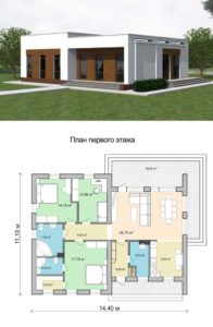 План одноэтажного дома с плоской крышей