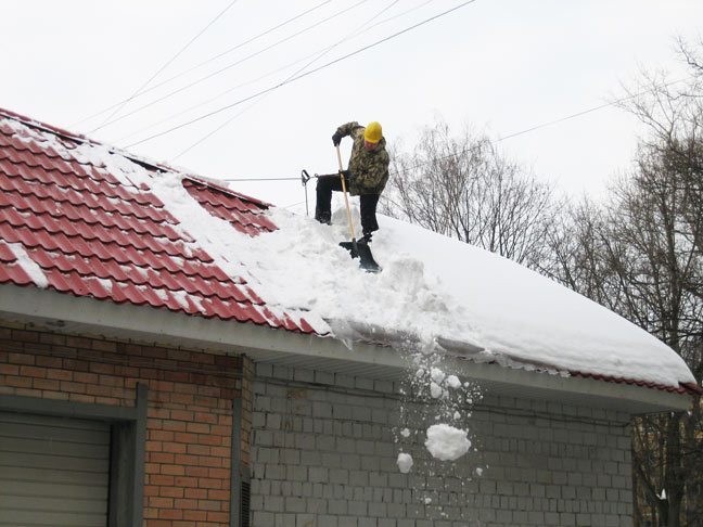 Уборка снега с крыши